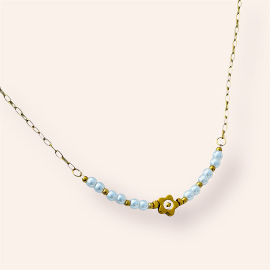 Dainty Bloom & Pearl Stainless Steel Necklace