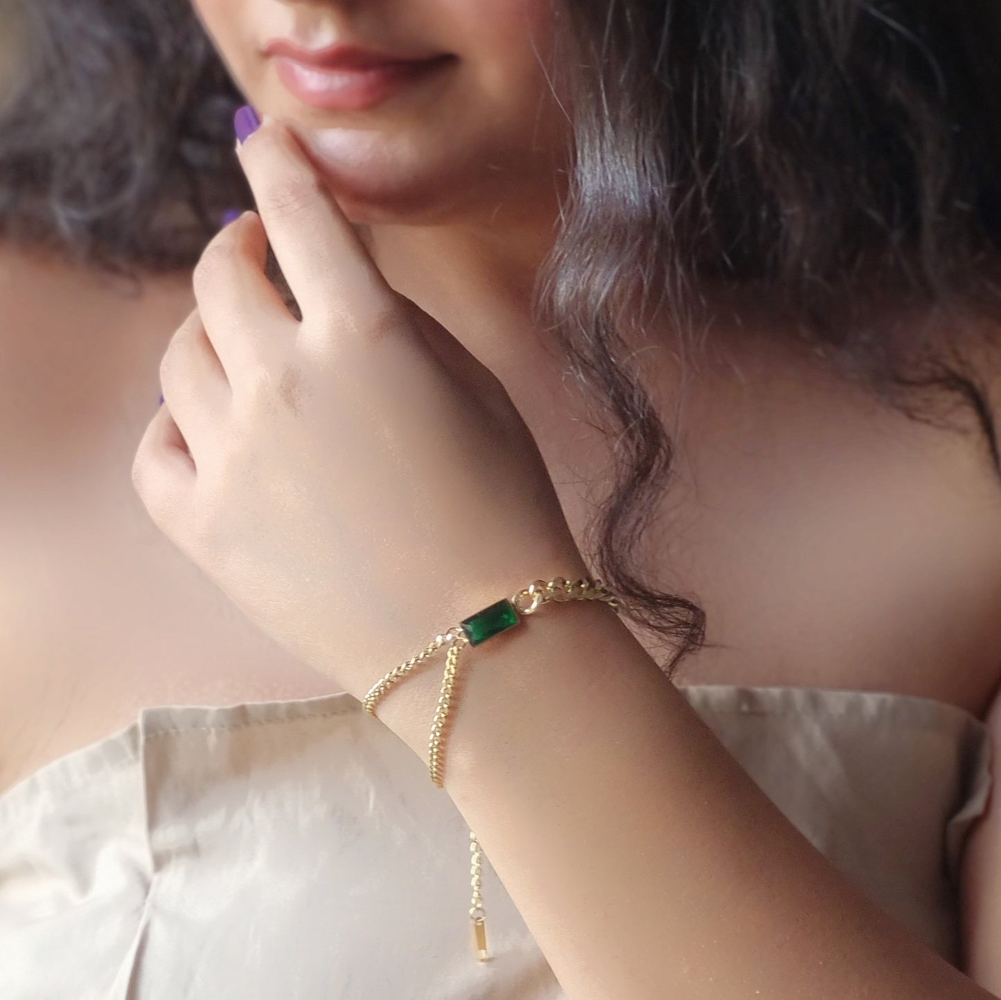 Emerald Accent Chain Bracelet – 316L Anti-Tarnish Stainless Steel