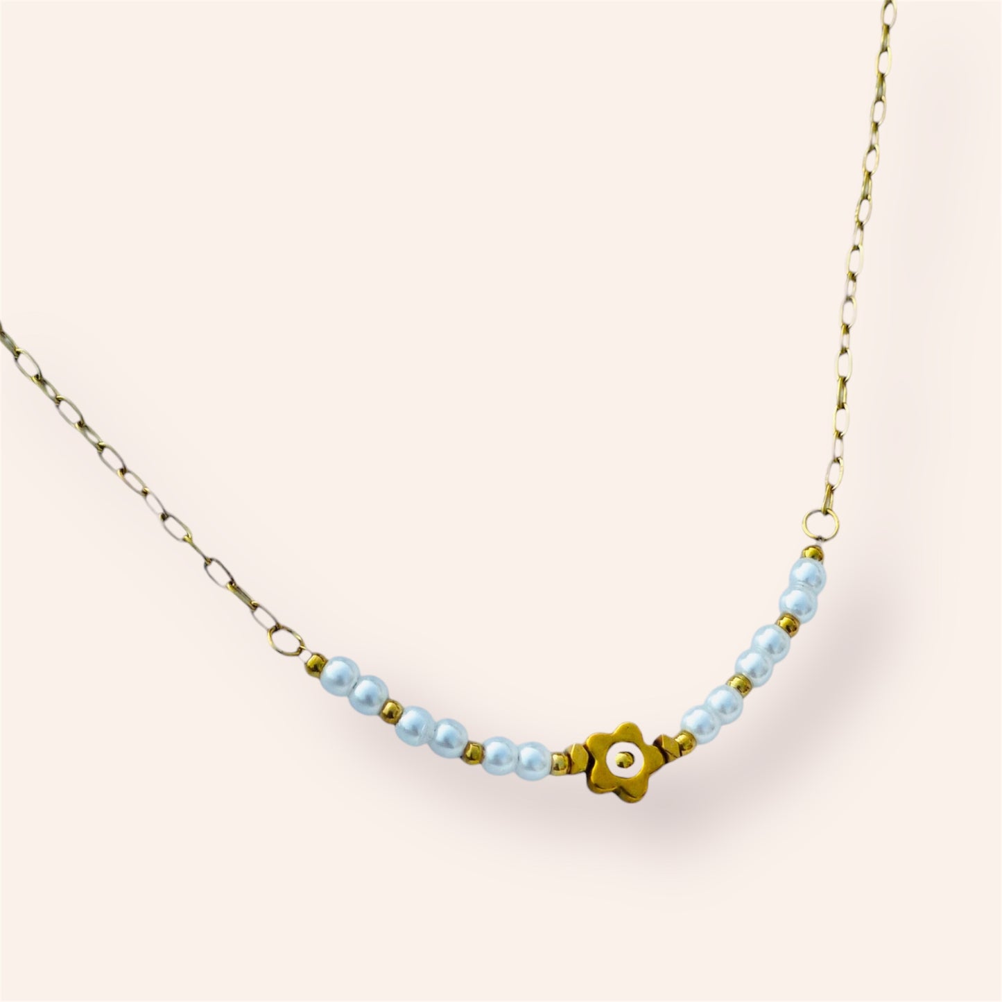 Dainty Bloom & Pearl Stainless Steel Necklace