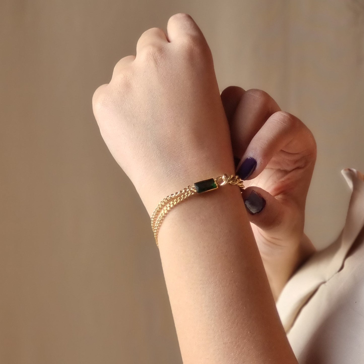 Emerald Accent Chain Bracelet – 316L Anti-Tarnish Stainless Steel