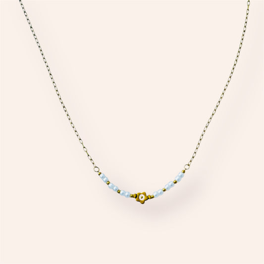 Dainty Bloom & Pearl Stainless Steel Necklace